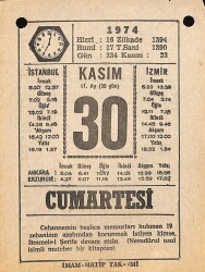 30 Kasım 1974 Takvim Yaprağı - Doğum Günü Hediyesi EFM(N)10792 - 4