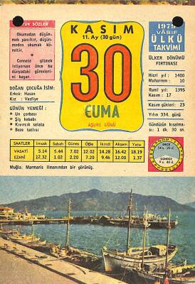 30 Kasım 1979 Takvim Yaprağı - Doğum Günü Hediyesi EFM(N)11685 - 1