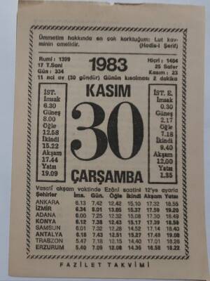 30 Kasım 1983 Takvim Yaprağı - Doğum Günü Hediyesi EFM(N)6903 - 1