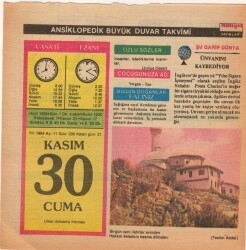 30 Kasım 1984 Takvim Yaprağı EFM(N)4066 - 3