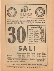 30 Mart 1976 Takvim Yaprağı EFM(N)5971 - 1