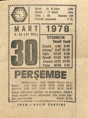 30 Mart 1978 Takvim Yaprağı - Doğum Günü Hediyesi EFM(N)11147 - 1