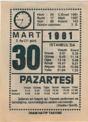 30 Mart 1981 Takvim Yaprağı EFM(N)6031 - 3