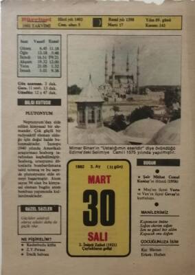 30 Mart 1982 Takvim Yaprağı - Doğum Günü Hediyesi EFM(N)7913 - 2