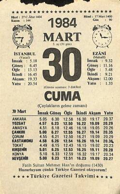 30 Mart 1984 Takvim Yaprağı - Doğum Günü Hediyesi EFM(N)11557 - 1