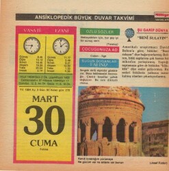 30 Mart 1984 Takvim Yaprağı EFM(N)5816 - 3