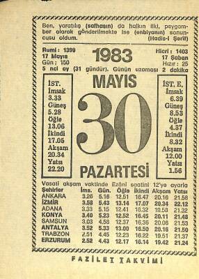 30 Mayıs 1983 Takvim Yaprağı - Doğum Günü Hediyesi EFM(N)12147 - 1