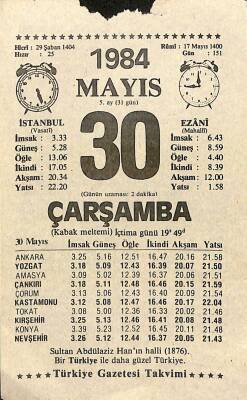 30 Mayıs 1984 Takvim Yaprağı - Doğum Günü Hediyesi EFM(N)11434 - 1