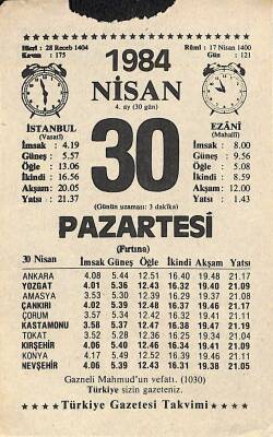 30 Nisan 1984 Takvim Yaprağı - Doğum Günü Hediyesi EFM(N)11325 - 1