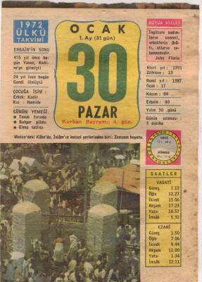 30 Ocak 1972 Takvim Yaprağı EFM(N)4614 - 1