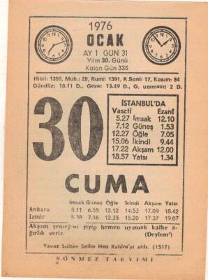 30 Ocak 1976 Takvim Yaprağı EFM(N)4831 - 1