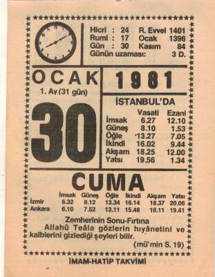 30 Ocak 1981 Takvim Yaprağı EFM(N)4676 - 1