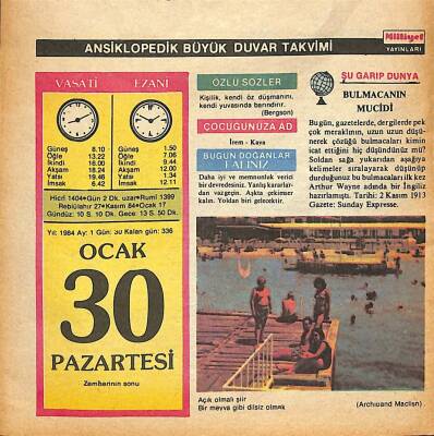 30 Ocak 1984 Takvim Yaprağı - Doğum Günü Hediyesi EFM(N)12663 - 1