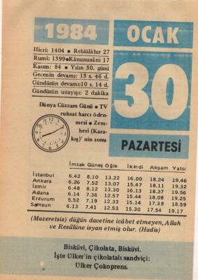 30 Ocak 1984 Takvim Yaprağı EFM(N)4769 - 1