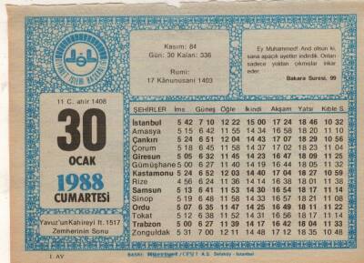 30 Ocak 1988 Takvim Yaprağı EFM(N)4924 - 1