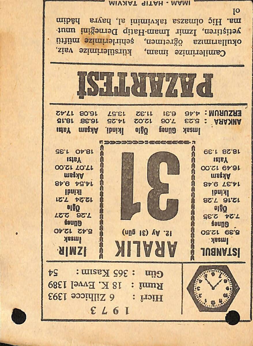 31 Aralık 1973 Takvim Yaprağı - Doğum Günü Hediyesi EFMN13656 - 1