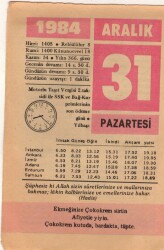 31 Aralık 1984 Takvim Yaprağı EFM(N)4190 - 3