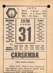 31 Ekim 1973 Takvim Yaprağı - Doğum Günü Hediyesi EFM(N)10613 - 4