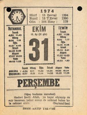 31 Ekim 1974 Takvim Yaprağı - Doğum Günü Hediyesi EFM(N)10592 - 4