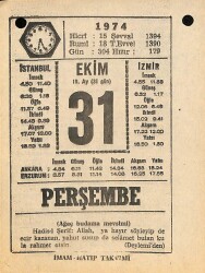 31 Ekim 1974 Takvim Yaprağı - Doğum Günü Hediyesi EFM(N)10592 - 3