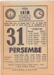 31 Ekim 1974 Takvim Yaprağı EFM(N)3001 - 1