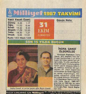 31 Ekim 1987 Resimli Takvim Yaprağı - Doğum Günü Hediyesi EFM(N)10529 - 4