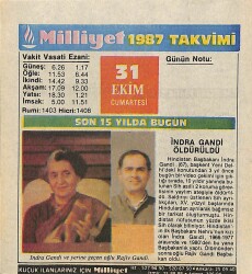 31 Ekim 1987 Resimli Takvim Yaprağı - Doğum Günü Hediyesi EFM(N)10529 - 2