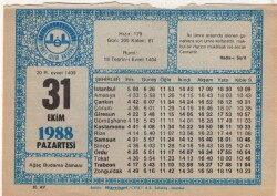 31 Ekim 1988 Takvim Yaprağı EFM(N)3217 - 1