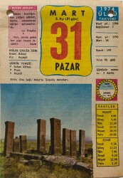 31 Mart 1974 Takvim Yaprağı - Doğum Günü Hediyesi EFM(N)8066 - 1