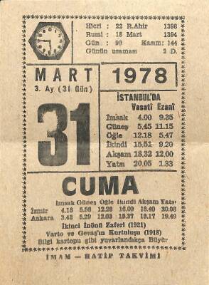 31 Mart 1978 Takvim Yaprağı - Doğum Günü Hediyesi EFM(N)11149 - 1