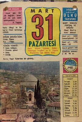 31 Mart 1980 Takvim Yaprağı - Doğum Günü Hediyesi EFM(N)8035 - 2