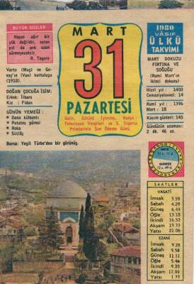 31 Mart 1980 Takvim Yaprağı EFM(N)6153 - 3