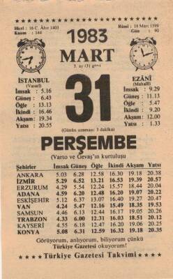 31 Mart 1983 Takvim Yaprağı EFM(N)5848 - 3