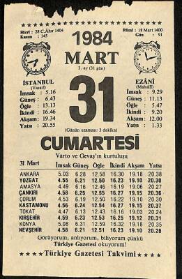 31 Mart 1984 Takvim Yaprağı - Doğum Günü Hediyesi EFM(N)11813 - 1