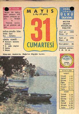 31 Mayıs 1980 Takvim Yaprağı - Doğum Günü Hediyesi EFM(N)9117 - 1