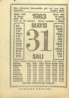 31 Mayıs 1983 Takvim Yaprağı - Doğum Günü Hediyesi EFM(N)12146 - 1