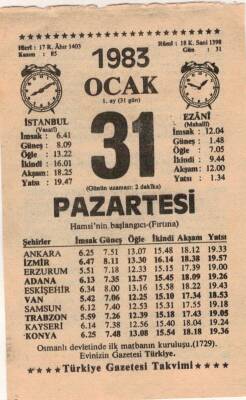 31 Ocak 1983 Takvim Yaprağı EFM(N)4584 - 1