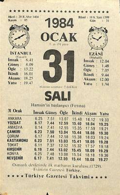 31 Ocak 1984 Takvim Yaprağı - Doğum Günü Hediyesi EFM(N)11303 - 1