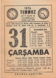 31 Temmuz 1974 Takvim Yaprağı EFM(N)2198 - 3