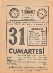 31 Temmuz 1976 Takvim Yaprağı EFM(N)2199 - 2