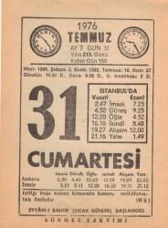 31 Temmuz 1976 Takvim Yaprağı EFM(N)2199 - 1