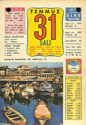 31 Temmuz 1979 Takvim Yaprağı - Doğum Günü Hediyesi EFM(N)11757 - 1