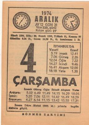 4 Aralık 1974 Takvim Yaprağı EFM(N)4286 - 3