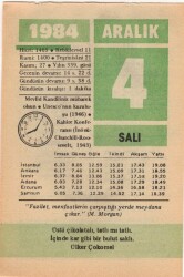 4 Aralık 1984 Takvim Yaprağı EFM(N)4163 - 3