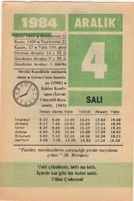 4 Aralık 1984 Takvim Yaprağı EFM(N)4163 - 3