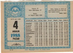 4 Aralık 1988 Takvim Yaprağı EFM(N)4470 - 3