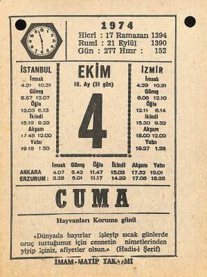 4 Ekim 1974 Takvim Yaprağı - Doğum Günü Hediyesi EFM(N)10565 - 4