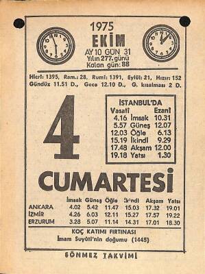 4 Ekim 1975 Takvim Yaprağı - Doğum Günü Hediyesi EFM(N)12570 - 1