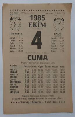 4 Ekim 1985 Takvim Yaprağı - Doğum Günü Hediyesi EFM(N)6838 - 1