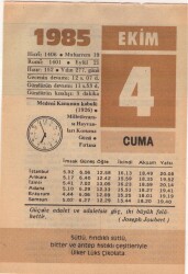 4 Ekim 1985 Takvim Yaprağı EFM(N)3036 - 3